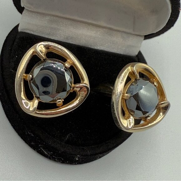 RARE Sherman Senator Cufflinks with Hematite and Gold Plated Vintage Cufflinks - Picture 10 of 10